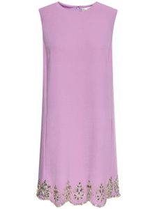 Oscar de la Renta crystal-embroidered scallop-hem shift dress - Rose