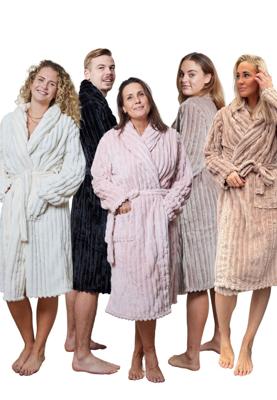 Badjas geribbelde teddystof - gepersonaliseerde badjas fleece-taupe-l/xl