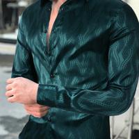 Bon&Bon Men's Allover Print Casual Shirt | Black Long Sleeve Dark Green / S