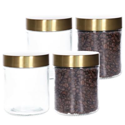 Voorraadpot - 4x - 600 ml - glas - draaideksel - goud - 10 x 12 cm - weckpot