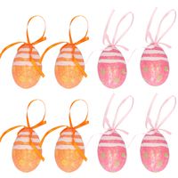 Decoratie paaseieren hangend - 12x stuks - oranje/roze - piepschuim - 6 cm