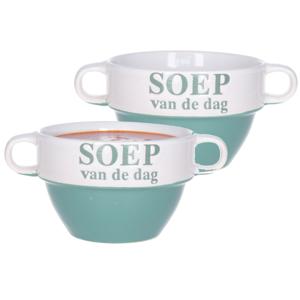 Soepkommen - 2x - Soep van de dag - keramiek - D12 x H8 cm - groen - Stapelbaar