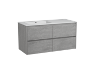 Storke Seda zwevend badmeubel 120 x 52 cm beton grijs met Diva asymmetrisch linkse wastafel in glanzend composiet marmer
