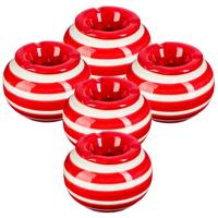 Terras asbak/stormasbak - 5x - rond - keramiek - 12 x 8 cm - rood/wit - Buiten asbakken