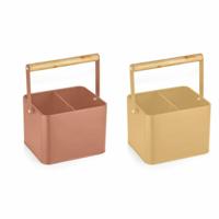 Bestekmand DKD Home Decor Geel Terra cotta Metaal Pijnboom Vintage 18 x 15,5 x 24 cm (2 Stuks)