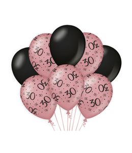 Ballonnen 30 Jaar Roze/Zwart (8st)