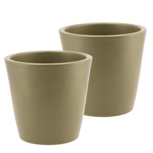 DK Design Bloempot/plantenpot - 2x - Vinci - olijfgroen mat - voor kamerplant - D16 x H18 cm