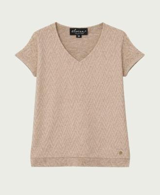 Elvira Casuals Top Angela E1 26-025 T-shirt Korte Mouw 1056 Creme Melange