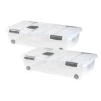 Plasticforte Opslagbak/box met deksel - 2x - 30L - 73 x 41 x 18 cm - transparant - met wielen