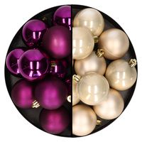 Kerstballen 24x stuks - mix champagne en paars - 6 cm - kunststof - Kerstbal - thumbnail