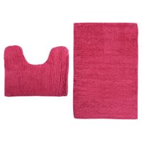 MSV Badkamerkleedje/badmatten set - voor op de vloer - fuchsia roze - 45 x 70 cm/45 x 35 cm - Badmatjes - thumbnail