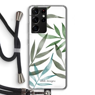 Tropical watercolor leaves: Samsung Galaxy S21 Ultra Transparant Hoesje met koord