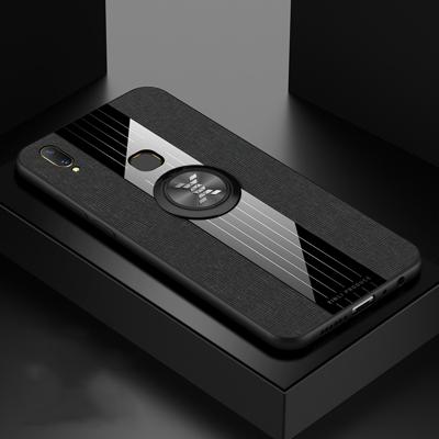 Voor vivo Y85 XINLI stiksels doek textuur schokbestendig TPU beschermhoes met ring houder (zwart)
