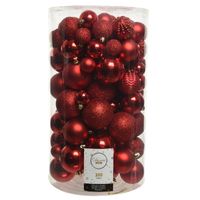 Decoris 100x stuks kunststof kerstballen rood 4, 5, 6, 7 en 8 cm - thumbnail