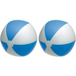 2x Opblaasbare strandballen blauw/wit 28 cm speelgoed