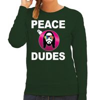 Hippie jezus Kerstbal sweater / Kerst outfit peace dudes groen voor dames - thumbnail