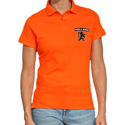 Oranje supporter poloshirt Holland met leeuw oranje voor dames Oranje supporter poloshirt Holland met leeuw oranje voor dames