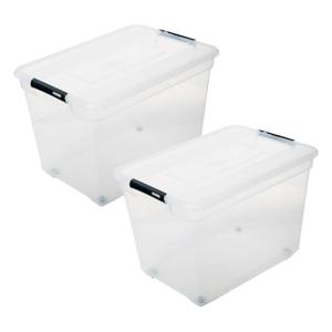 5Five opberg kist met deksel - 2x - Box - 80 liter - 67 x 47 x 36 cm - kunststof - transparant