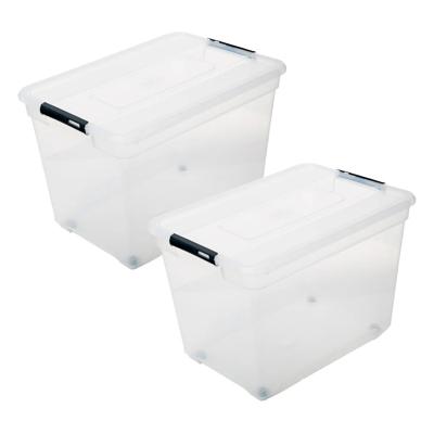 5Five opberg kist met deksel - 2x - Box - 80 liter - 67 x 47 x 36 cm - kunststof - transparant