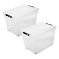 5Five opberg kist met deksel - 2x - Box - 80 liter - 67 x 47 x 36 cm - kunststof - transparant 5Five opberg kist met deksel - 2x - Box - 80 liter - 67 x 47 x 36 cm - kunststof - transparant