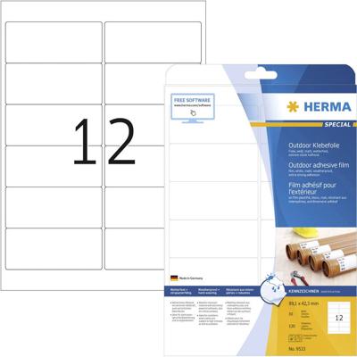 Herma 9533 Folie-etiketten 99.1 x 42.3 mm Polyethyleen folie Wit 120 stuk(s) Permanent hechtend Laser (kleur), Laser (zwart/wit), Kopiëren (kleur), Kopiëren