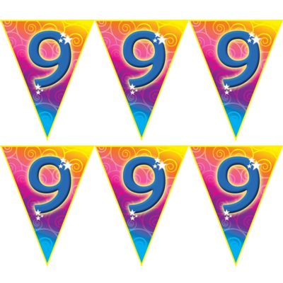 3x stuks verjaardag thema 9 jaar geworden feest vlaggenlijn van 5 meter