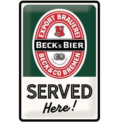 Beck's Bier Served Here Metalen Bord - 20 x 30 cm