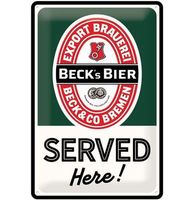 Beck's Bier Served Here Metalen Bord - 20 x 30 cm - thumbnail