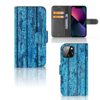 iPhone 13 Mini Book Style Case Wood Blue - thumbnail