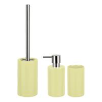 Badkamer accessoires set - WC-borstel/zeeppompje/beker - porselein - geel