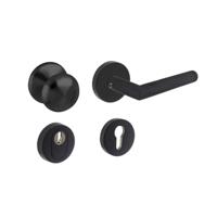 Intersteel voordeurset knop/kruk - SKG*** met kerntrekbeveiliging - Rond - mat zwart - thumbnail