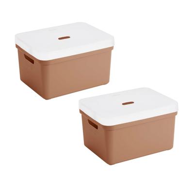 Sunware opbergbox met deksel - 2x - Sigma Home - kunststof - 32 liter - terra - opberg dozen/bakken