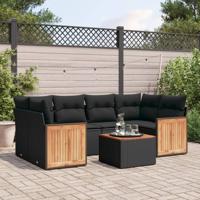 7-delige Loungeset met kussens poly rattan zwart