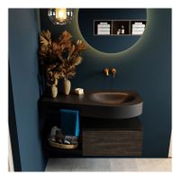 Mondiaz Riva 100cm badmeubel onderkast planchet dark brown met 1 lade wastafel rechts kleur urban