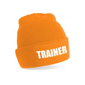 Trainer muts voor volwassenen - oranje - trainer - wintermuts - beanie - one size - unisex