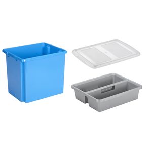 Sunware opslagbox kunststof 45 liter blauw 45 x 36 x 36 cm met deksel en organiser tray