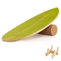 Balansbord voor Volwassenen Houten Schommel met Kurken Rollen en Opbergbeugel Groen