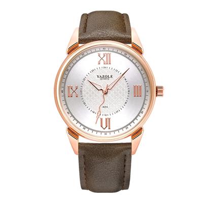 YAZOLE 424 mannen Fashion Business PU lederen Band Quartz Wrist Watch lichtgevende punten (White Dial + bruine band)