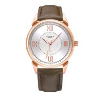 YAZOLE 424 mannen Fashion Business PU lederen Band Quartz Wrist Watch lichtgevende punten (White Dial + bruine band)