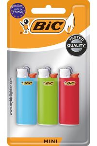 BIC Mini vuursteen aanstekers, geassorteerde kleuren, blister van 3 stuks