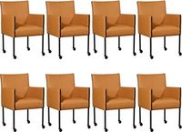 Set van 8 Lichtcognac leren moderne kuipstoel More - poot rond zwart met wiel - Toledo Leer Sabbia (lichtcognac leer)