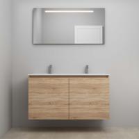 On-Line Badkamermeubelset - 120 cm - Voorgemonteerd - Greeploos 2 Deuren - Porseleinen Wastafel - 2 Kraangaten - Spiegel met LED-Verlichting - Eiken