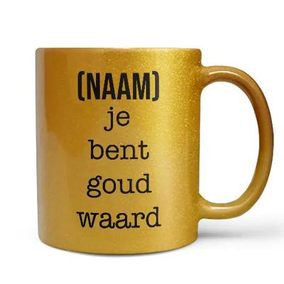 Gouden mok met tekst of naam bedrukken