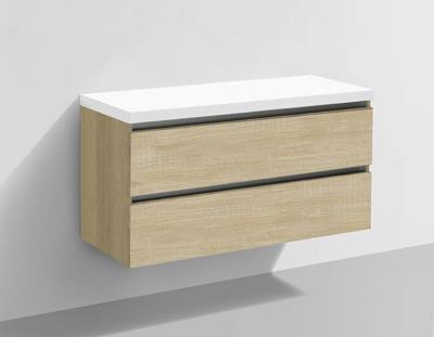 Badmeubel Trend met Flat kunstmarmer top 100 Light Wood Badmeubel Trend met Flat kunstmarmer top 100 Light Wood