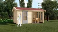 Woodpro Heijen Tuinhuis 250x250 cm + overkapping 250 cm 28 mm vuren blank- Zadeldak- Hout- Woodpro