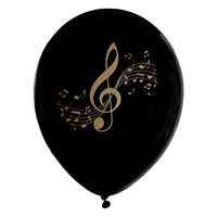 Muziek thema feest ballonnen - 8x stuks - 23 cm - zwart/goud - latex