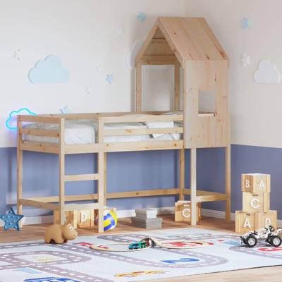 Halfhoogslaper met ladder en bedhuis grenenhout 90x200 cm
