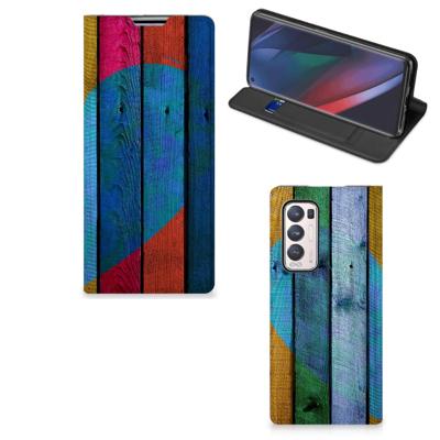 OPPO Find X3 Neo Book | Wallet Case | Wood Heart - Cadeau voor je Vriend