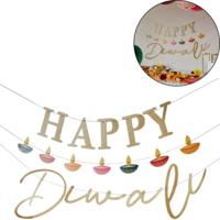 Ginger Ray letterslinger happy diwali goudkleurig 4,5 m | 20 stuks