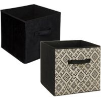 Set van 2x stuks opbergmanden/kastmanden 29 liter zwart/creme polyester 31 x 31 x 31 cm